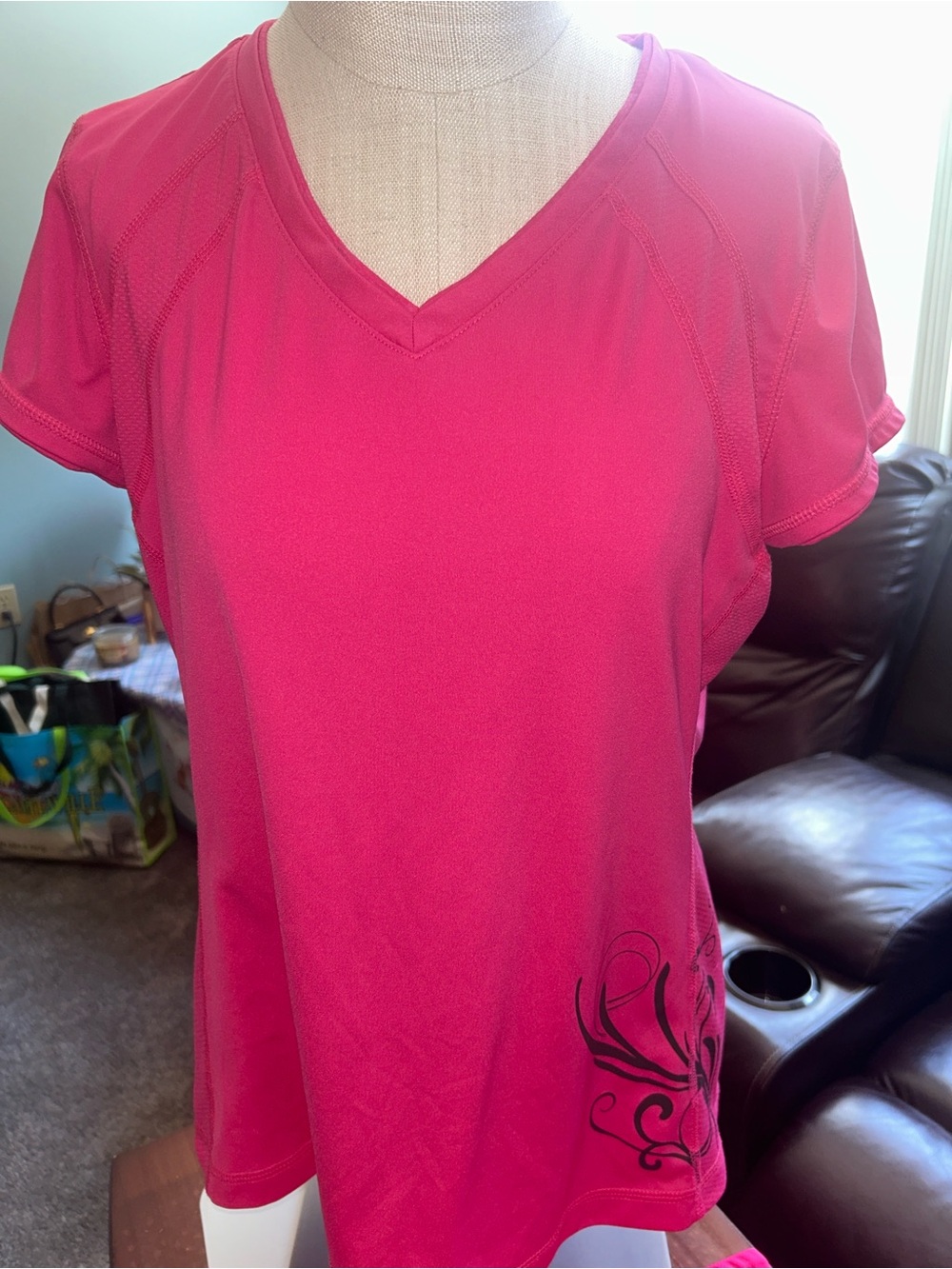 tek gear V-Neck Short Sleeve Hot Pink with Black Accent- XL